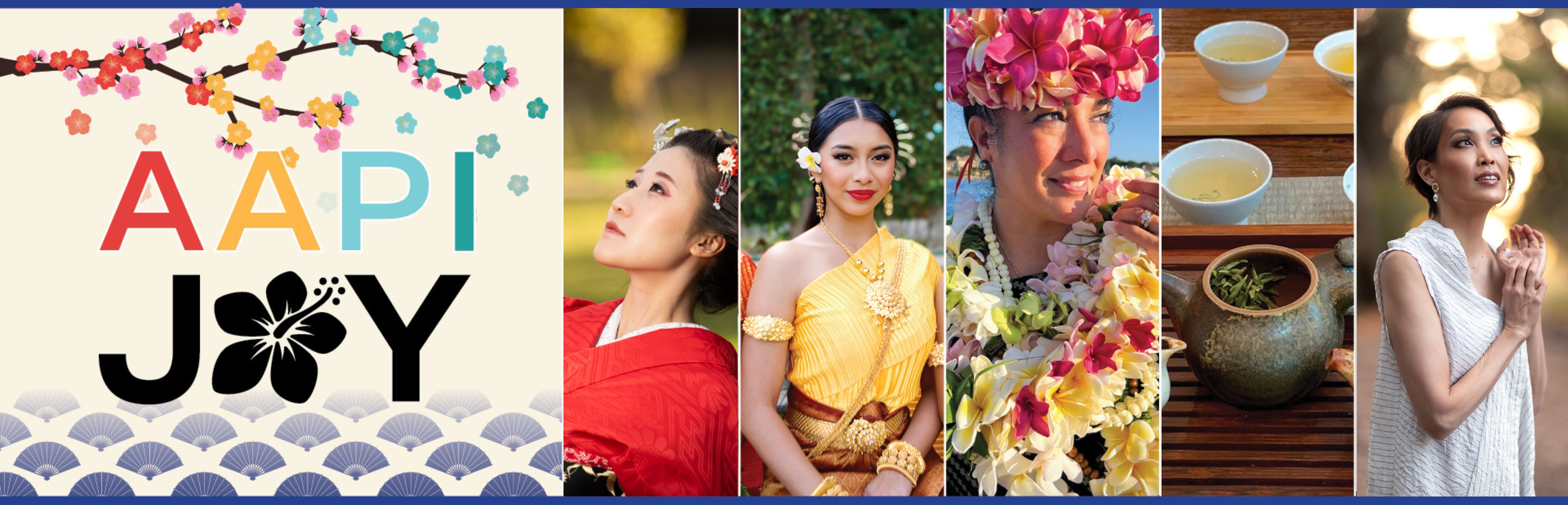 An illustrated butterfly over a multicolored background. 'AAPI Joy'.