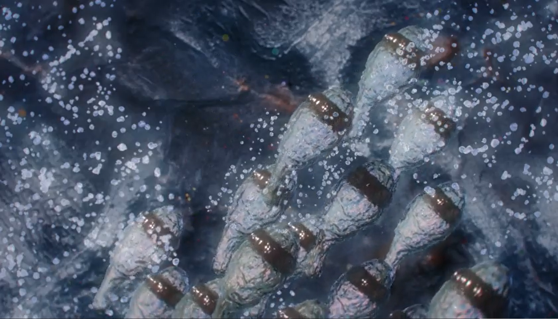 Color video still of abstract imagery from Micronaut Odyssey by Wendi Yan