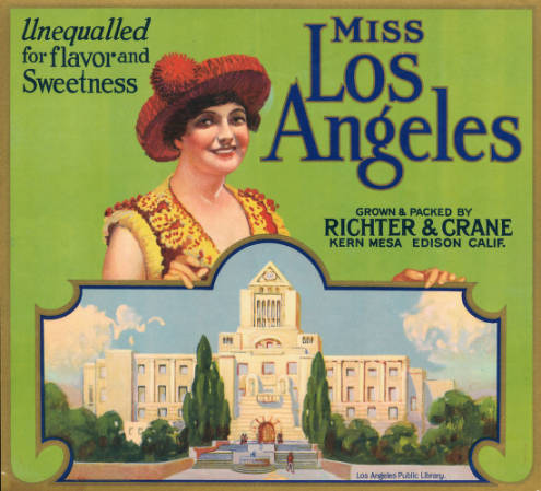 Fruit crate label shows the Los Angeles Central Library