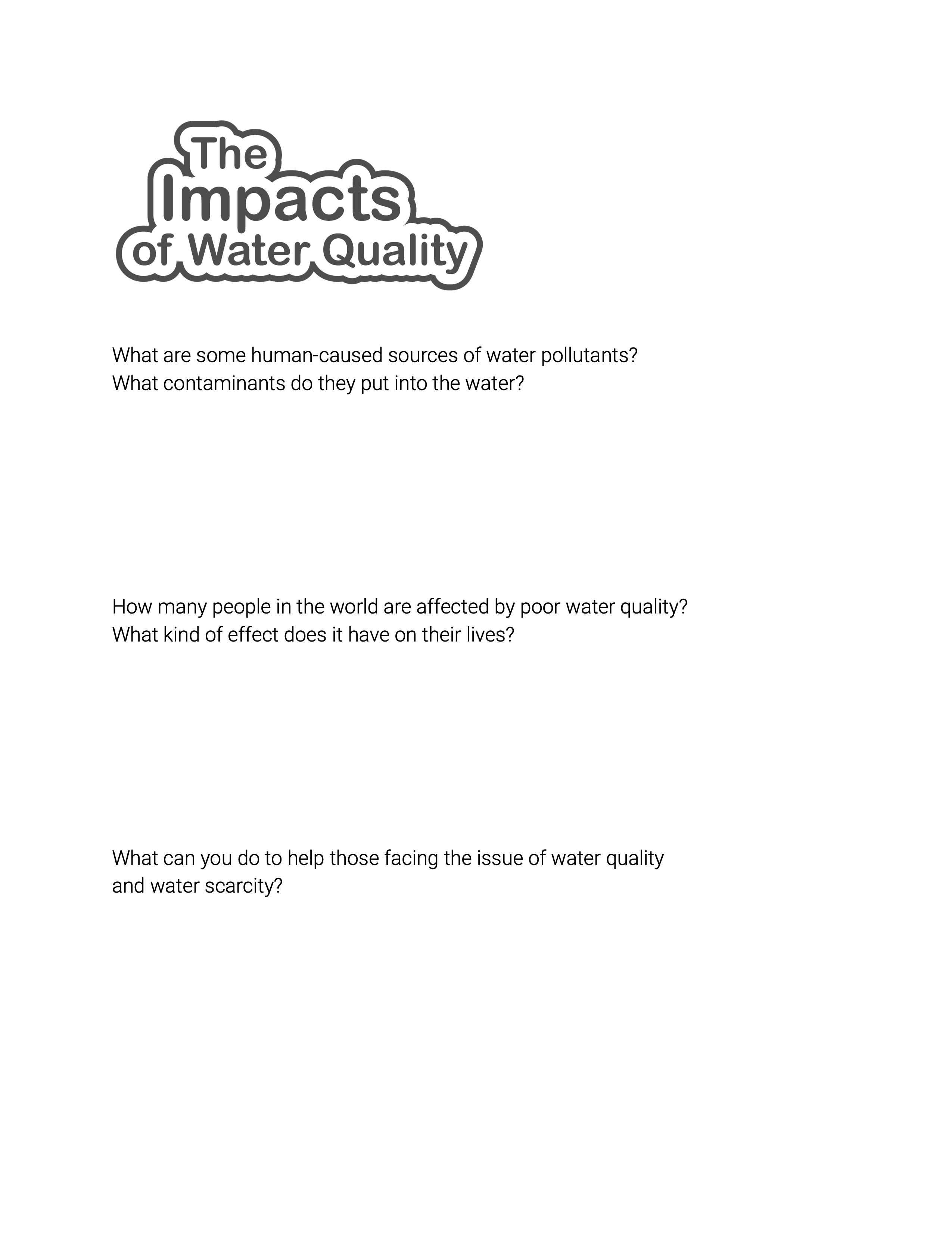 The Impacts of Water Quality activity sheet cover