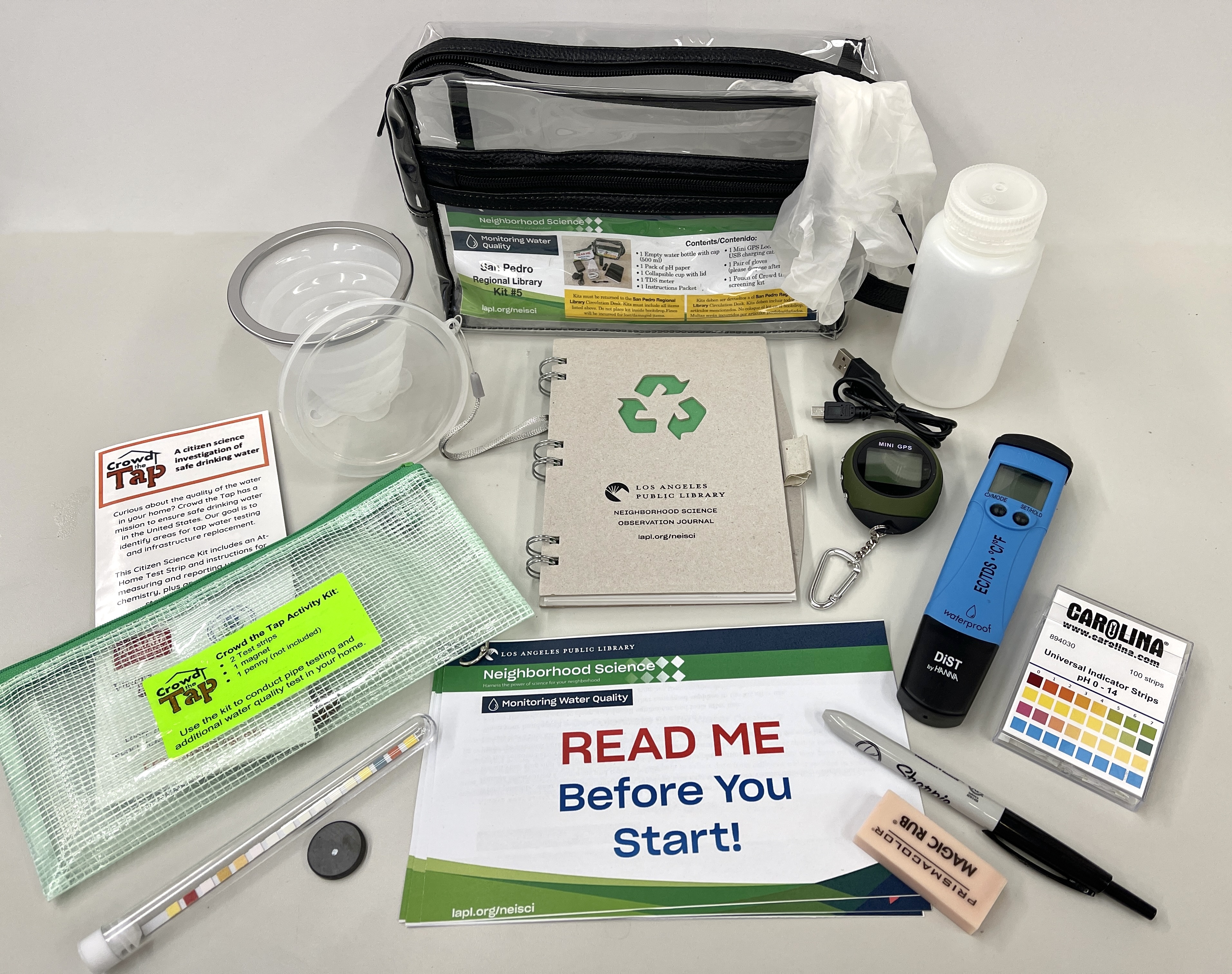 image of the Monitoring Water Quality kit with its content