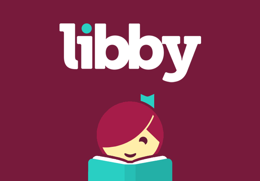 Libby logo. An illustration of a girl reading a book. Title reads "Libby."