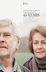 Close up shot of an older caucasian couple looking in different directions off screen. Movie poster. 