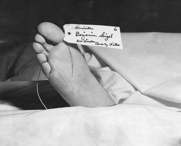 Bugsy siegel body at the morgue toe tagged