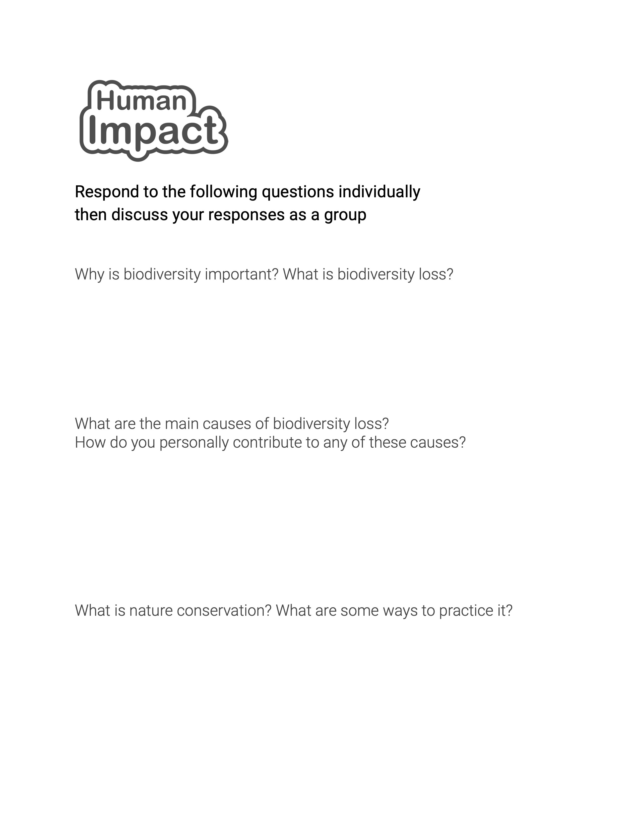 Human Impact activity sheet cover