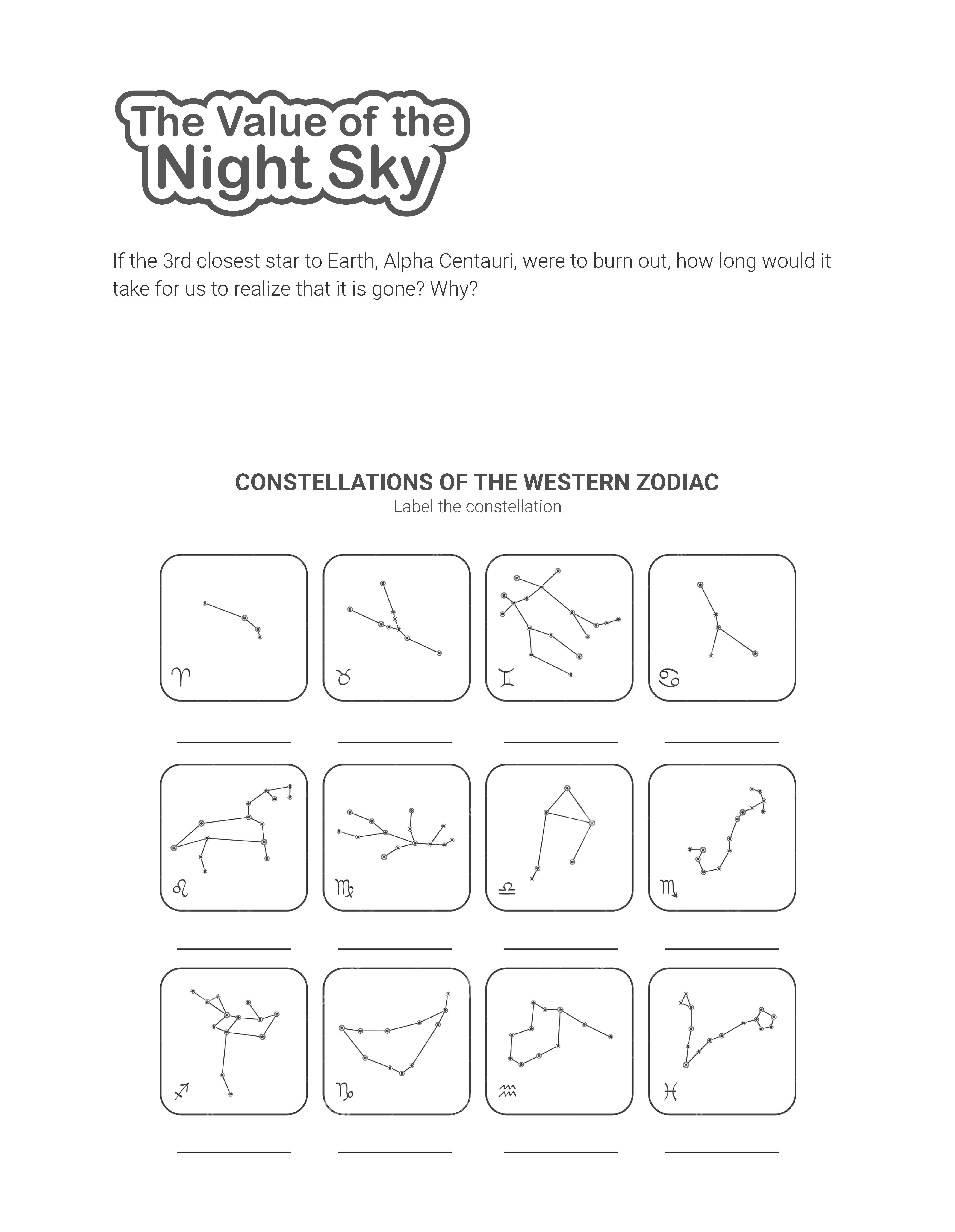 The Value of the Night Sky activity sheet cover
