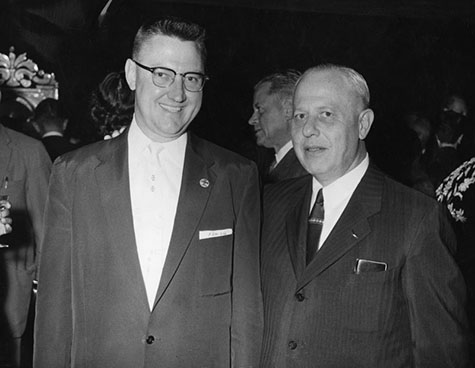 May 24, 1957 Former Los Angeles Police Chief W. A. Worton, right, retired U.S. Marine Corps major general, greets James C. Corman