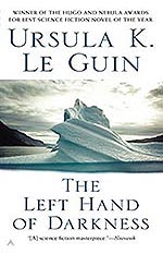 book cover of left hand of darkness a photograph of iceberg in swirl formation jutting out of the ocean surface