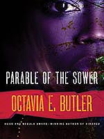book cover of parable of the sower young african american woman face photographed with slight purple tint
