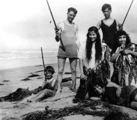 Group of Mexican Americans at Pacific Beach, San Diego