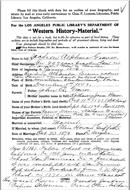 Jackson Graves biography file in our collection