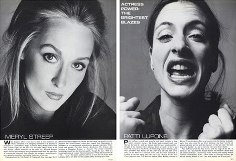 newspaper photo of Meryl Streep and Patti Lupone