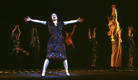 Patti LuPone as Eva Peron singing "Buenos Aires" in a scene from the Broadway production of the musical "Evita." 