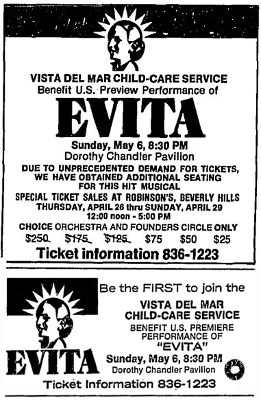 Advertisements for the benefit performances that took place prior to the May 8th opening night.
