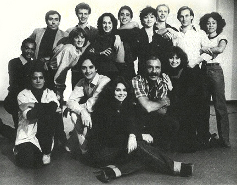 Klausner with the chorus, (center row, second from left). Taken from the original program for the American Premiere Of Evita at the Dorothy Chandler Pavilion
