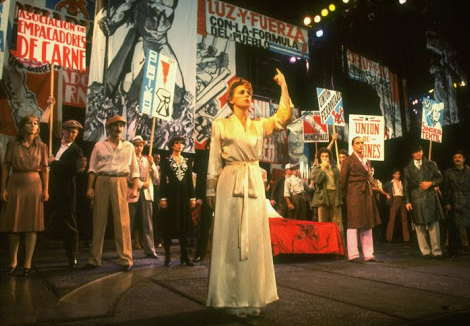 "Patti LuPone as Eva Peron singing "A New Argentina" in a scene from the Broadway production of the musical "Evita.