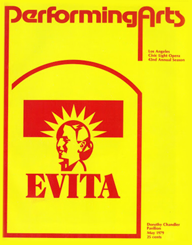 The program for the American Premiere Of Evita  at the Dorothy Chandler Pavilion dated May 1979.