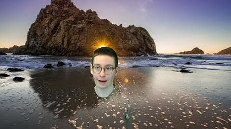 Amanda's head floating over a landscape