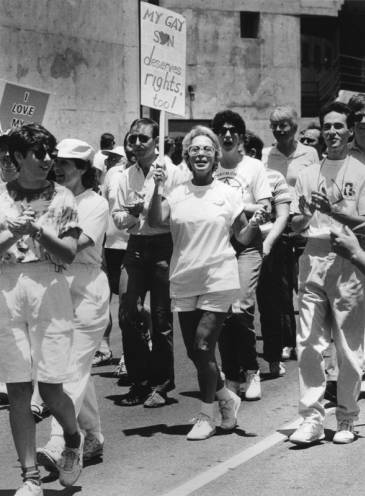 A proud mom with her protest sign
