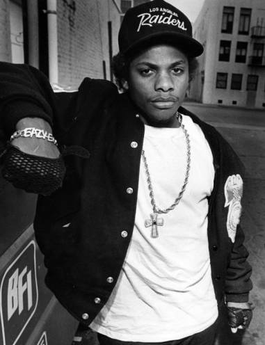 Solo black and white photo of rapper Eazy-E