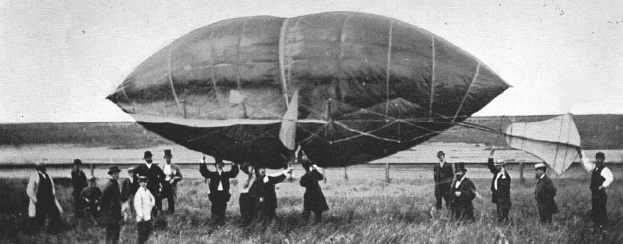 The Hermes Jr. Avitor during its first flight in 1869 in Millbrae, California