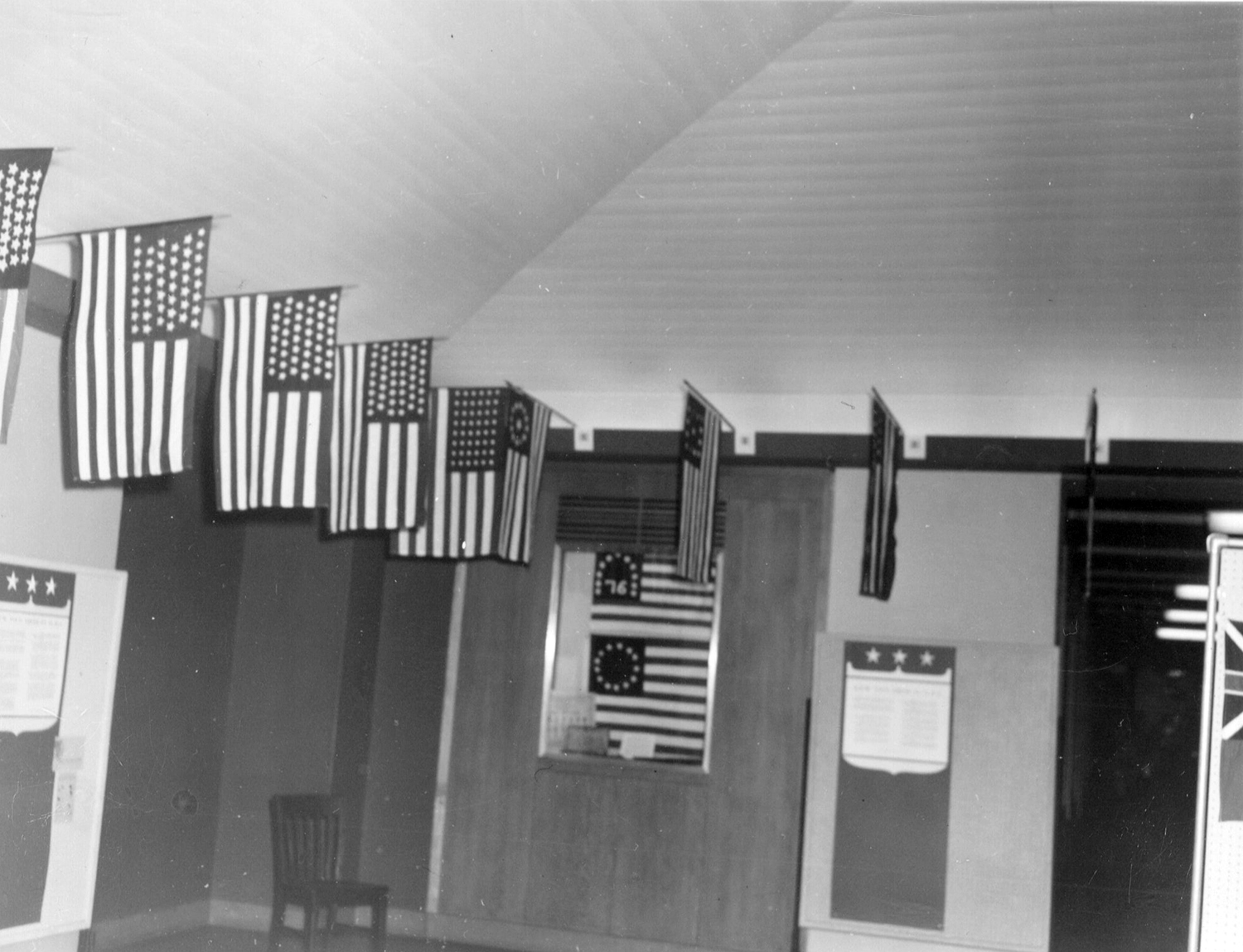 American flags in Central Library 1962