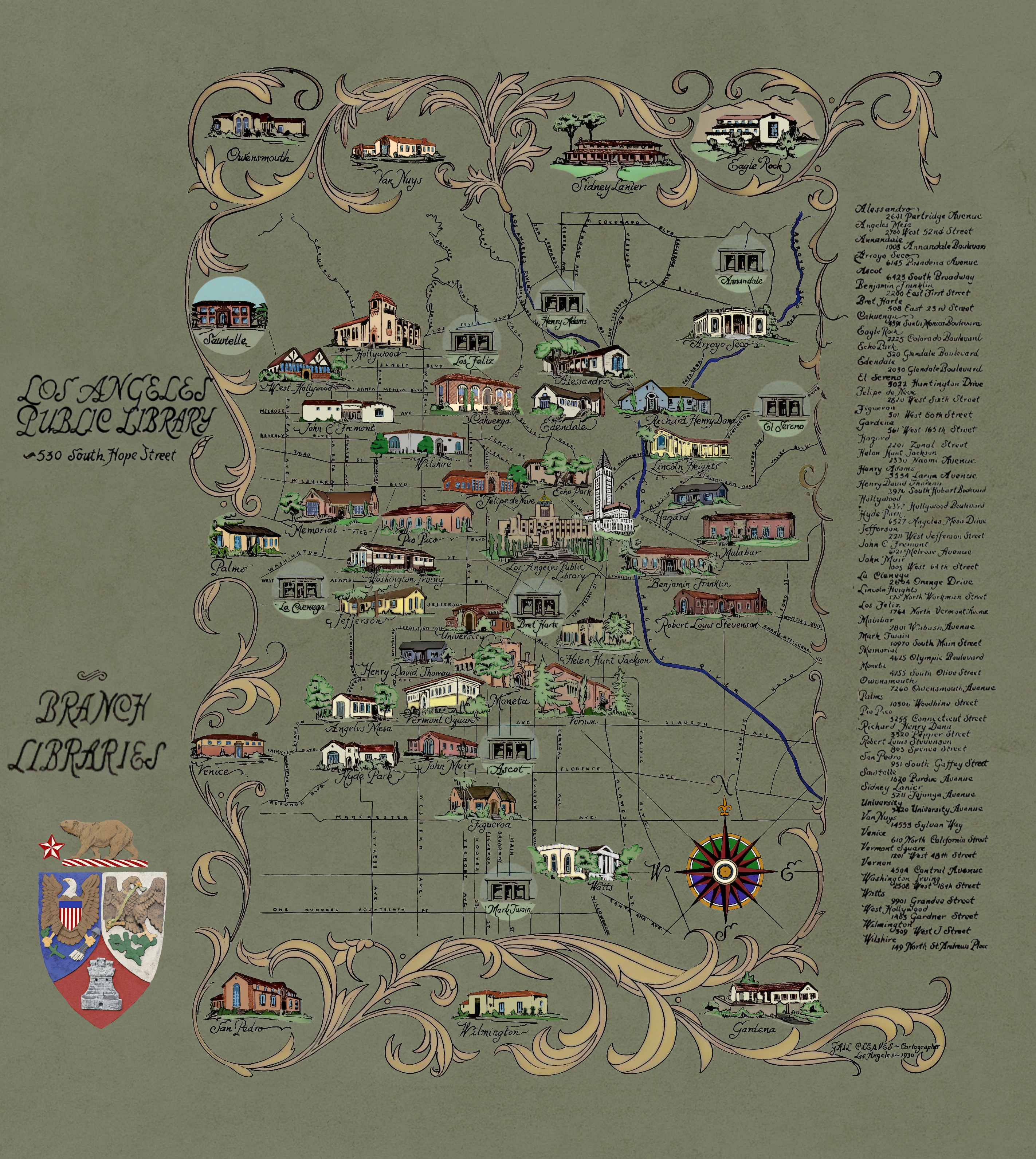 map of lapl branch library system 1960s