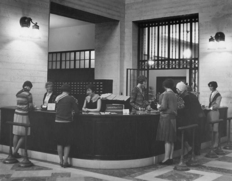 Patrons at the registration desk 1926