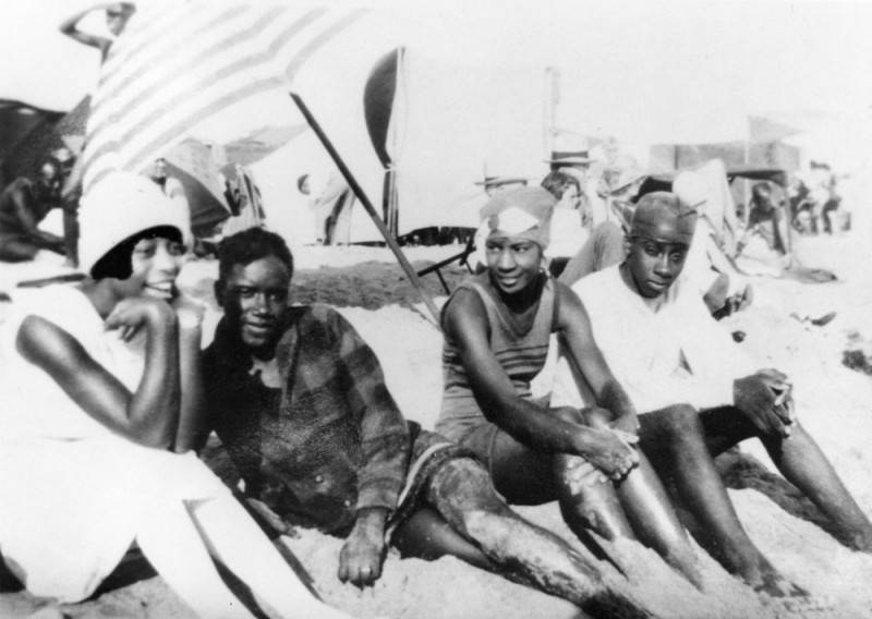 Group in the segregated section of Santa Monica beach