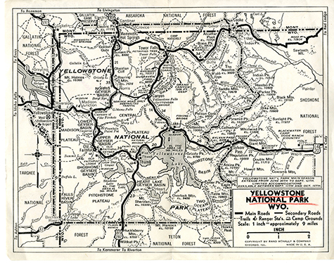 vintage map of Yellowstone National Park