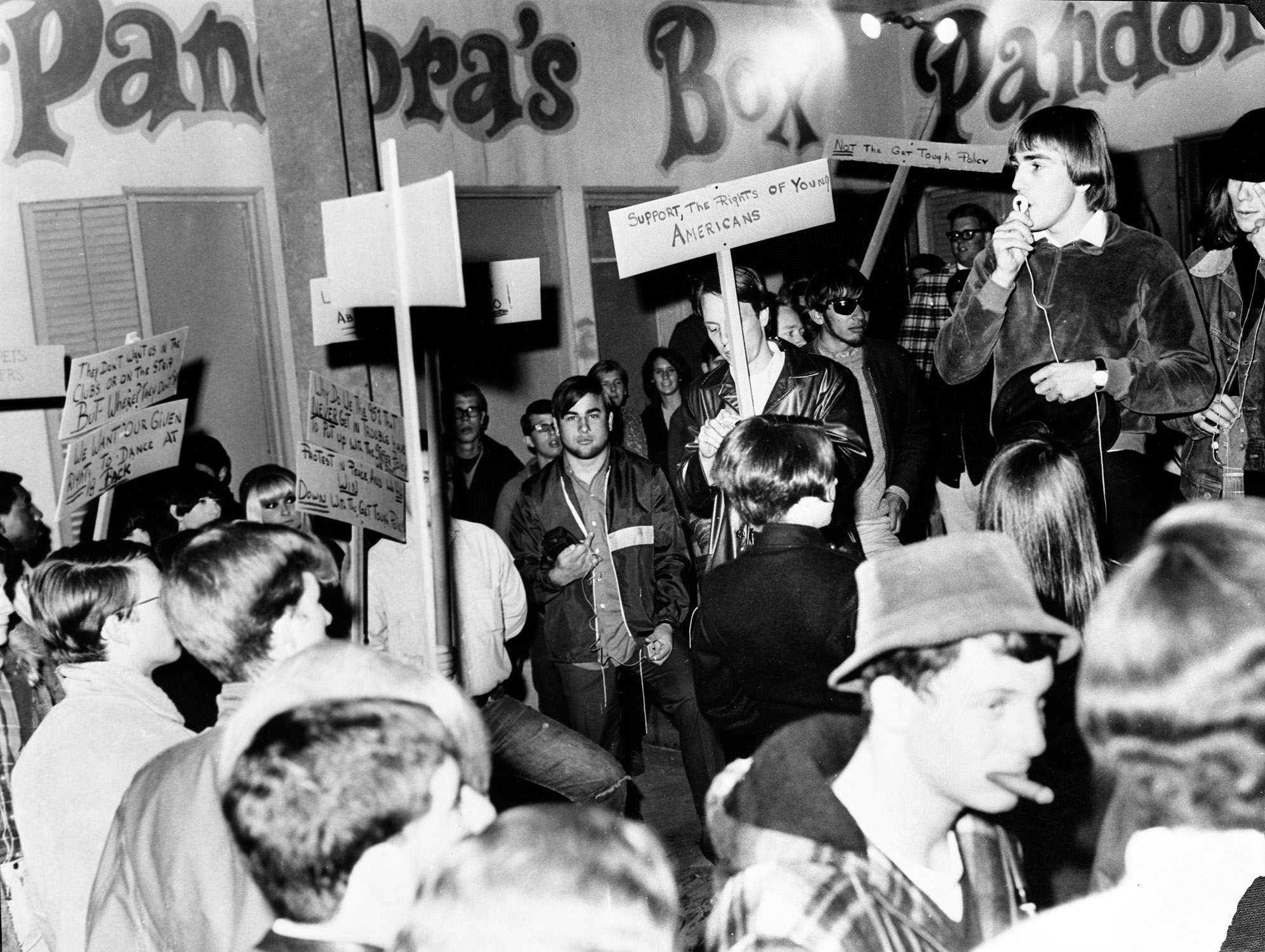 Protesters in front of Pandora’s Box (1966)