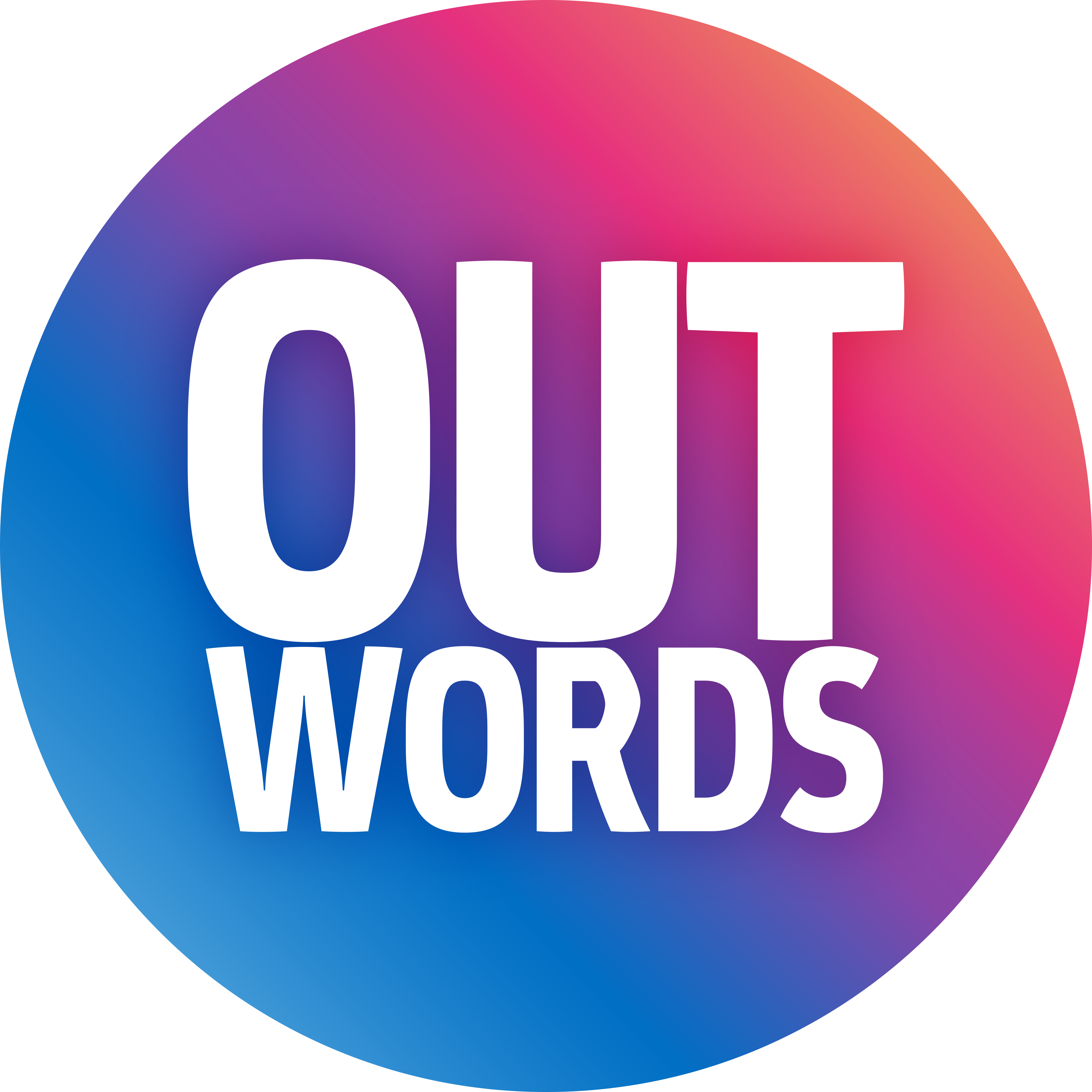 Outwards logo, circle with pink and blue