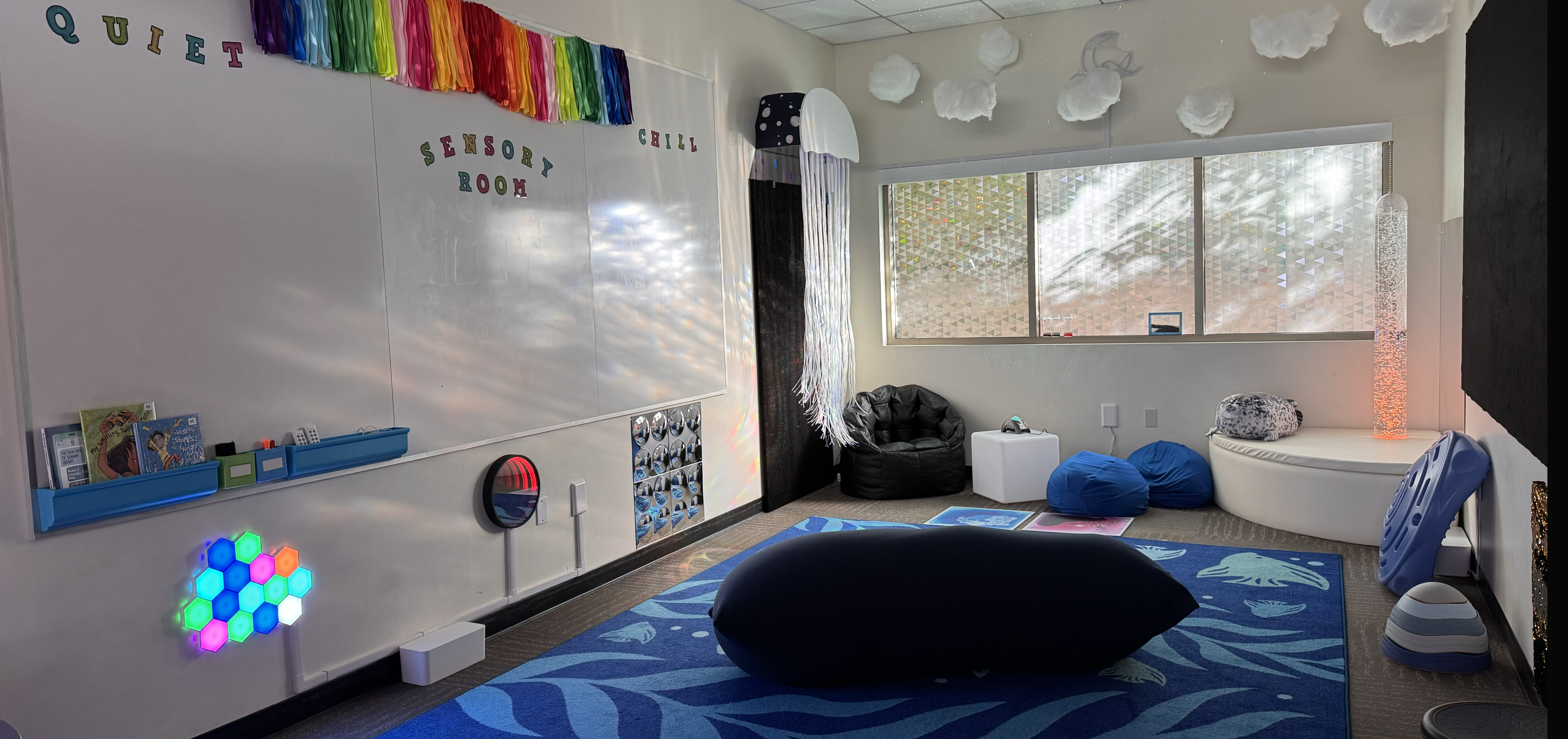 Sensory room with various equipment and lighting