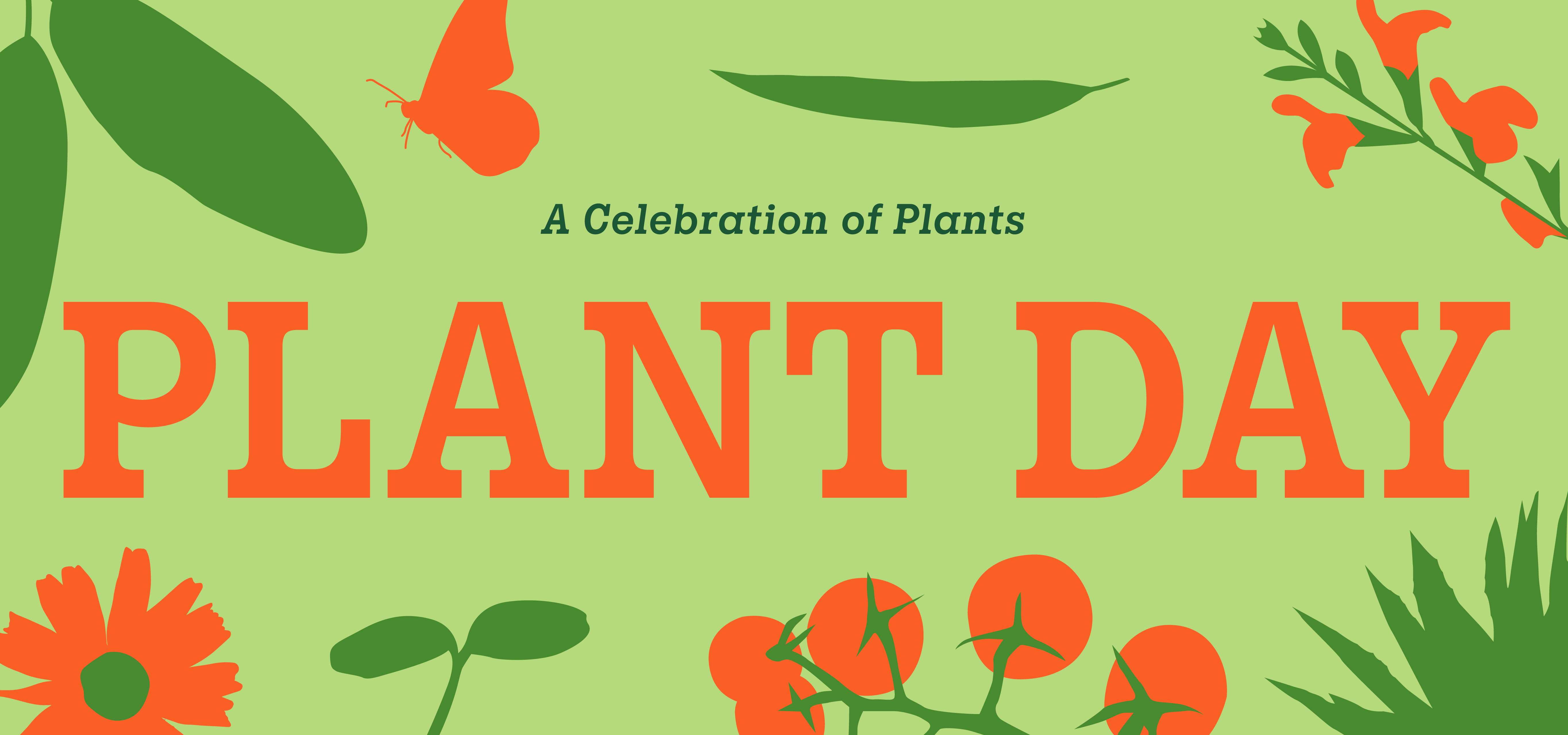 green and orange banner with plats and bugs