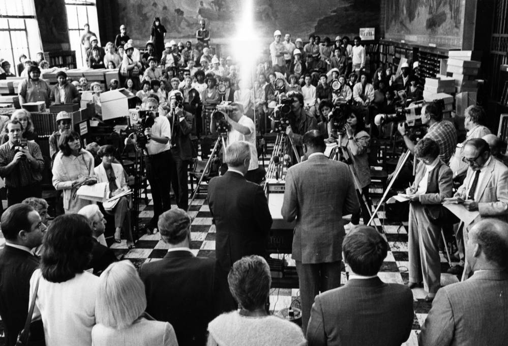 Press conference in History Department at Central Library