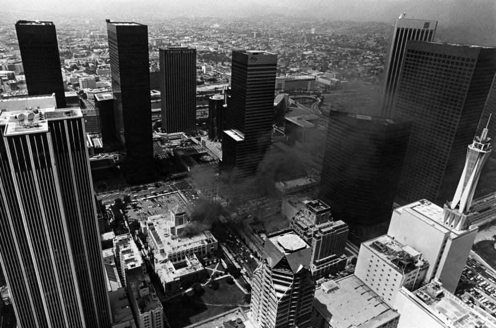 Aerial View of Central Library on fire