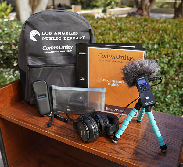 CommUnity backpack with various recording equipment