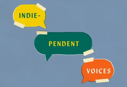 3 wordbubbles reading Indie Pendent Voices