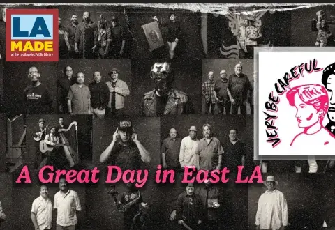 collage of small black and white photos of Chicano musicians