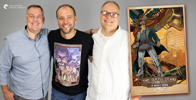 Authors Steve Nedvidek, Ed Crowell, and Jack Lowe and their second book of the graphic novel series The Jekyll Island Chronicles: A Devil’s Reach