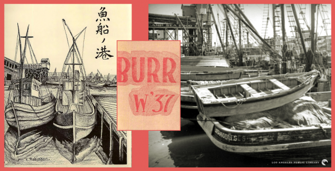 Cover insert with a drawing of fishing boats by Burroughs student, Keith Robinson