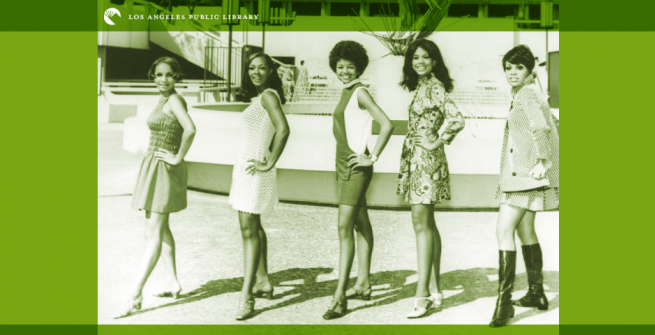 Five women pose in front of the Los Angeles County Museum of Art in 1968