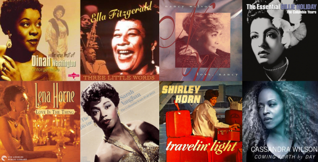 8 album covers of women jazz musicians
