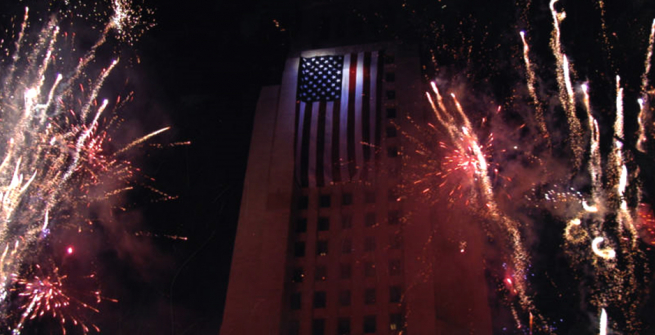 fireworks at Los Angeles City Hall