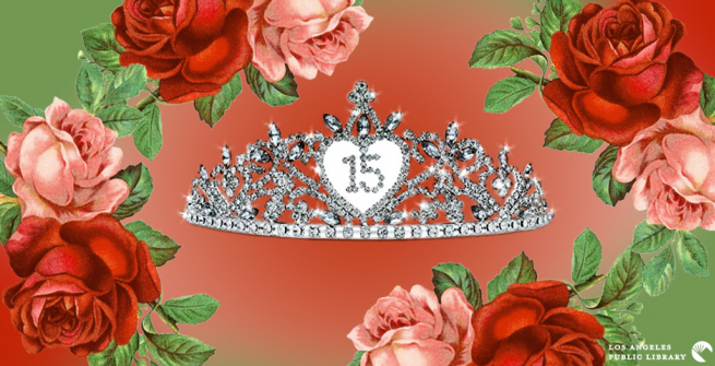 roses and a rhinestone crown for a quinceañera