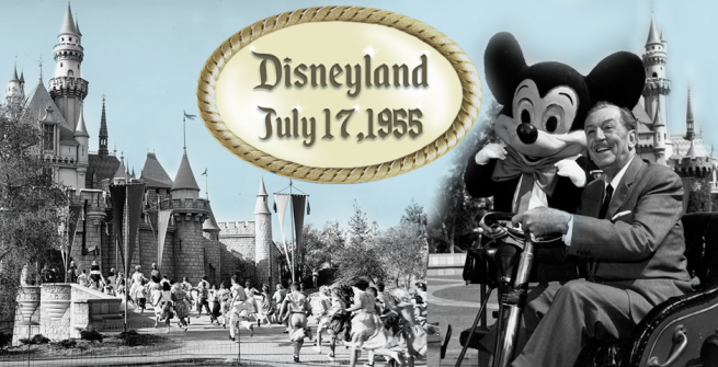 Walt Disney with Mickey Mouse and sleeping beauty's castle