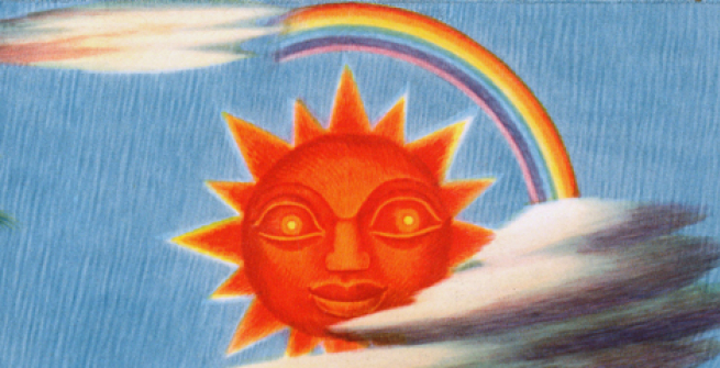 illustration of sun with face from pictorial map