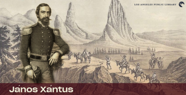 Janos Xantus in front of his sketch from his journal