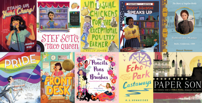 Collage of children's books about California