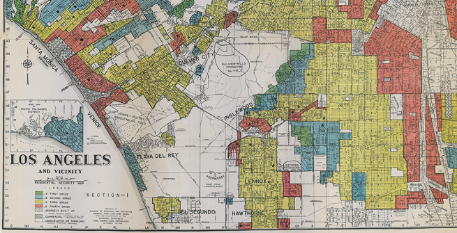 Close-up of color-coding legend of Los Angeles neighborhoods